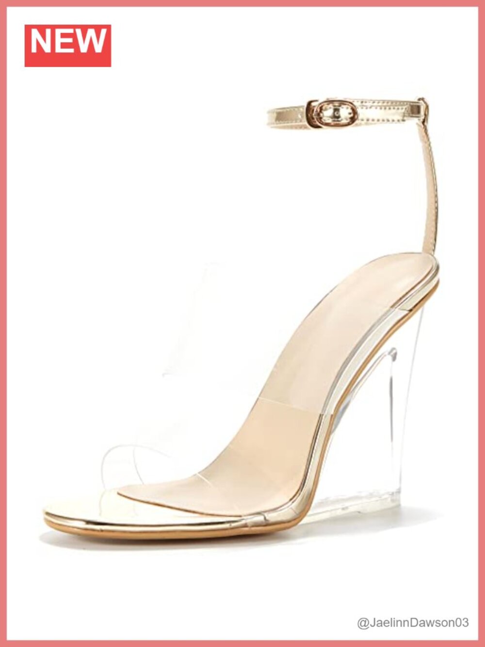 Clear Strap Wedge Heel Sandals with Buckle - Semi Formal Evening Shoes